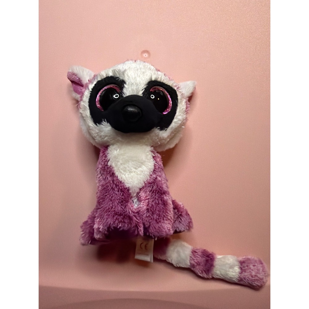 Ty Beanie LeeAnn Lemur Purple White Stuffed Animal Plush‎ Toy Glitter Eyes